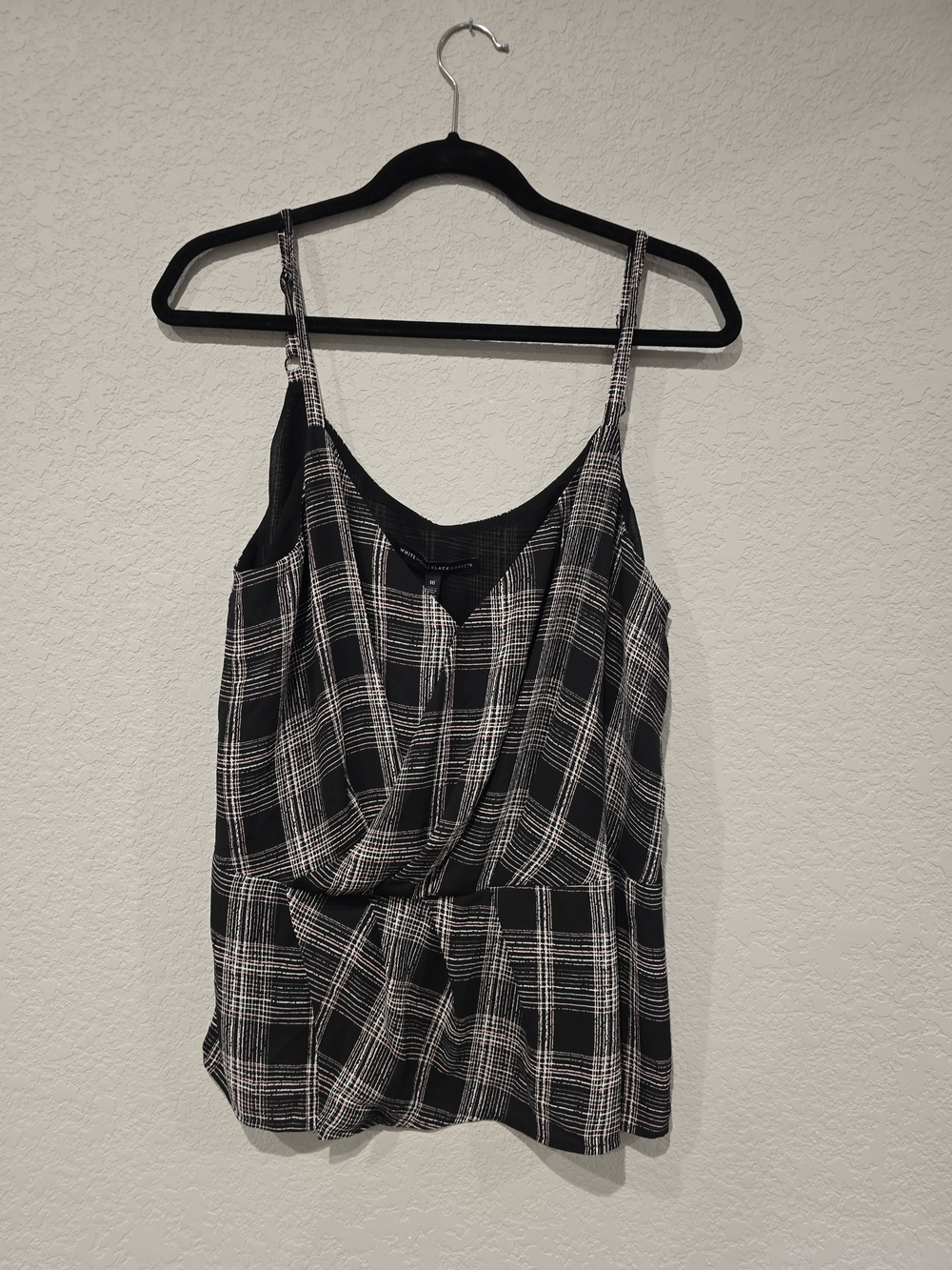 White House Black Market Black ,White, And Pink Plaid Draped Cami